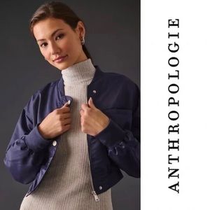 ANTHROPOLOGIE PILCRO CROPPED BOMBER JACKET | NAVY BLUE | SIZE S